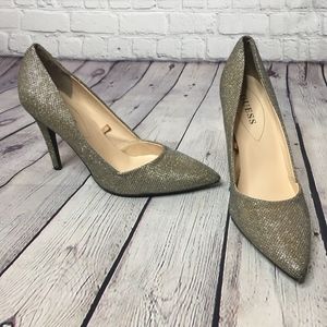 Guess Gold Metallic Mesh Pointed Toe Pump